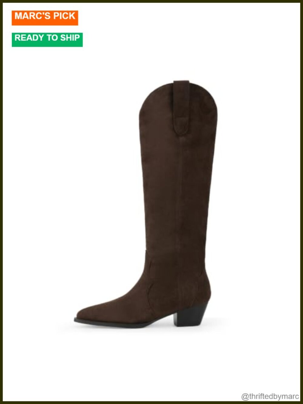 Faux Suede Cowboy Knee-High Boots Pointed Toe Chunky Heel Pull-On